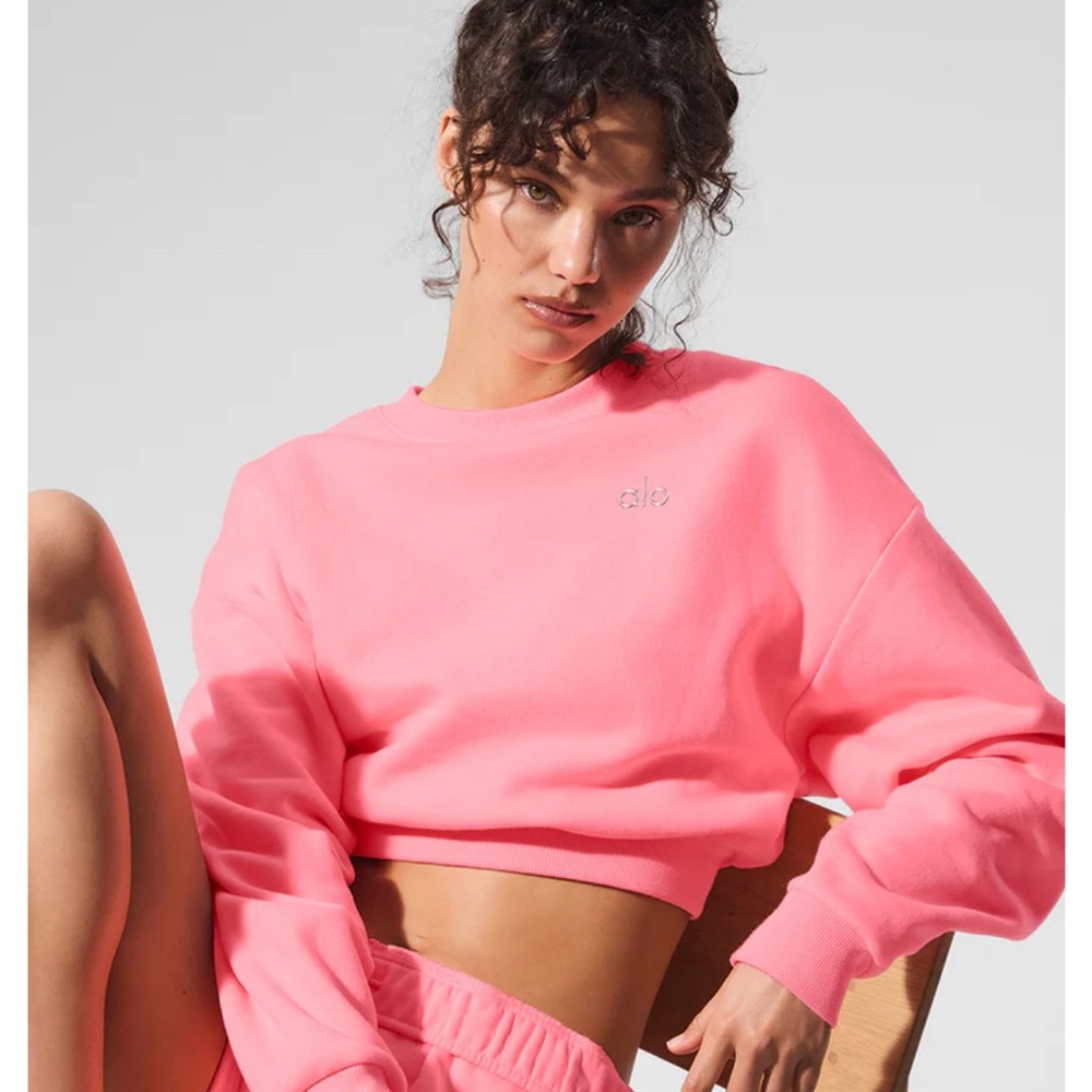 ALO Yoga Neon Pink Cropped Sweatshirt
